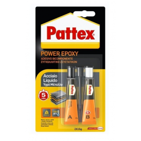 PATTEX POWER EPOXY ACCIAIO LIQUIDO ADESIVO BICOMPONENTE A+B - CONFEZIONE 2X15 GR