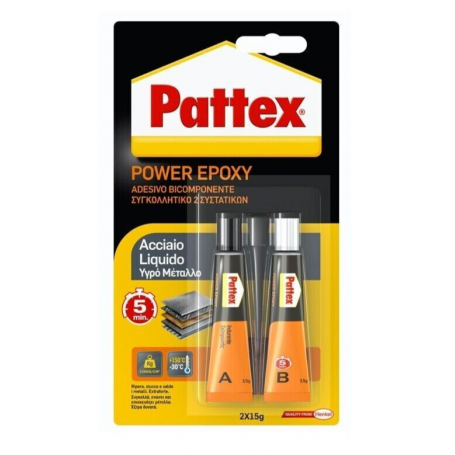 PATTEX POWER EPOXY ACCIAIO LIQUIDO ADESIVO BICOMPONENTE A+B - CONFEZIONE 2X15 GR