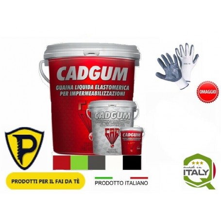 GUAINA LIQUIDA IMPERMEABILIZZANTE CAD GU M - FUSTO DA 5 KG - COLORE BIANCO + GUANTI OMAGGIO