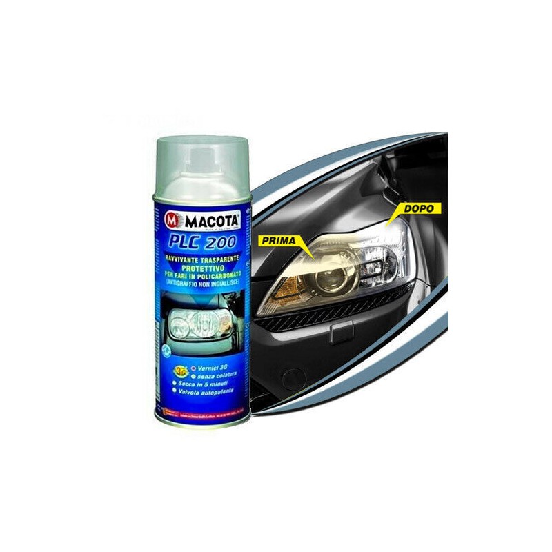 HITOPSELLER Macota PLC200 400 ml rinnova rigenera fanali Spray ravvivante fari  Auto Moto RAVVIVANTE Trasparente Protettivo : : Auto e Moto