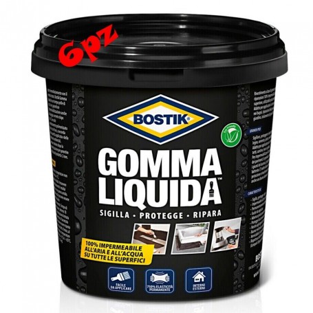 IMPERMEABILIZZANTE 6 X GOMMA LIQUIDA GUAINA SIGILLANTE E RIPARA   PZ 6 X 750 ML