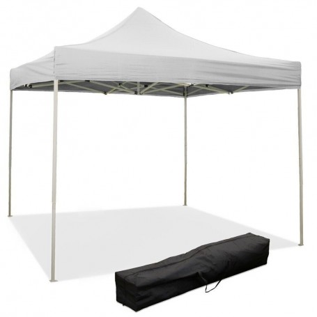 GAZEBO 3X3 PIEGHEVOLE PORTATILE TELO IMPERMEABILE BIANCO IN PVC 100 % CON BORSA