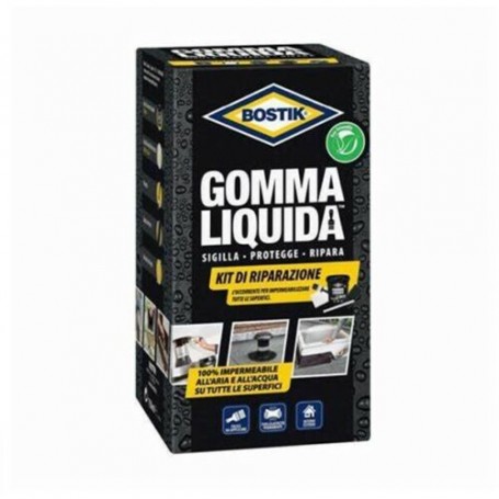 BOSTIK GOMMA LIQUIDA KIT COMPLETO PER RI PARAZIONE DI TETTI E INFILTRAZIONI - 750ML