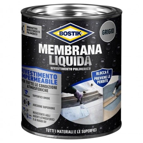 IMPERMEABILIZZANTE MEMBRANA LIQUIDA BOSTIK BARRIERA PROTETTIVA CONTRO L'ACQUA   1 L   GRIGIO